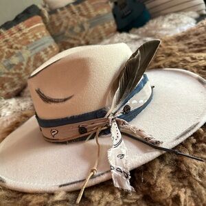 Custom Beige Felt Hat Boho NWOT